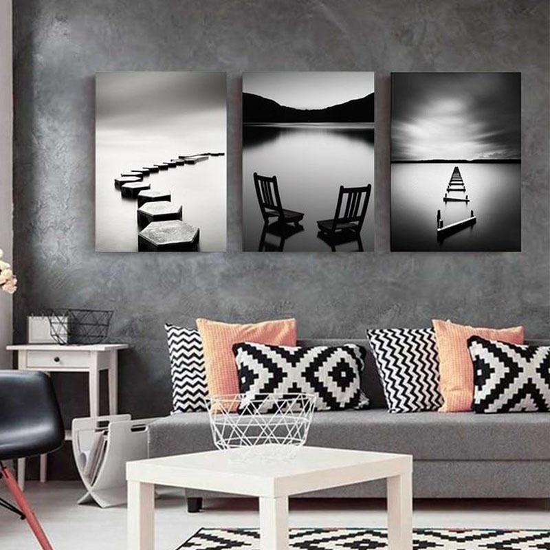 Tableau Scandinave Paysage Noir et Blanc