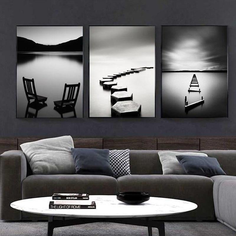 Tableau Scandinave Paysage Noir et Blanc