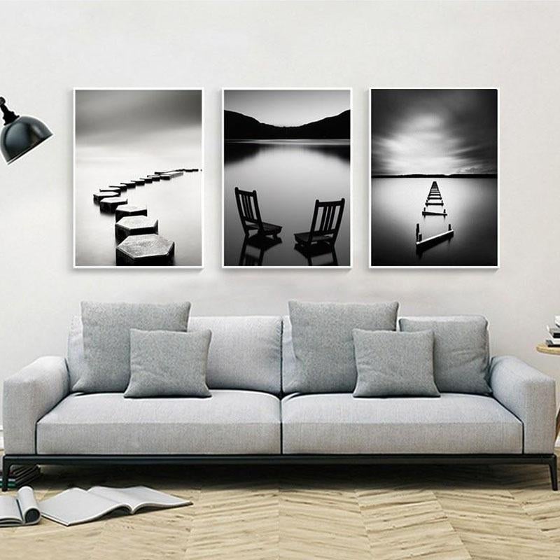 Tableau Scandinave Paysage Noir et Blanc